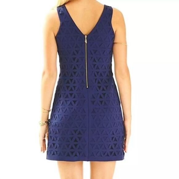 Lilly Pulitzer Daisy Laser Cut Scuba Dress Sz XS Navy Preppy Resort Country Club - Picture 3 of 13